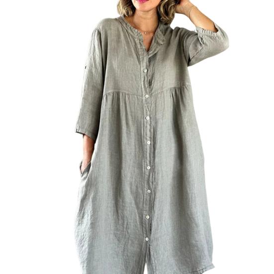 Женское платье-туника на пуговицах, повседневное платье-миди с рукавом 3/4 и круглым вырезом, летнее пляжное платье-футболка для отпуска