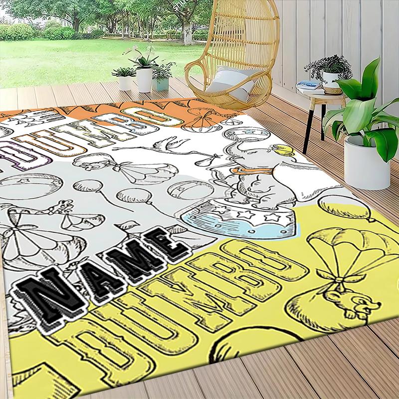 Custom Name Elephant Circus Act Carpet Rug Customizable Soft Washable Anti-Slip Home Living Room Sofa Mats Personalized Rug. 0909388