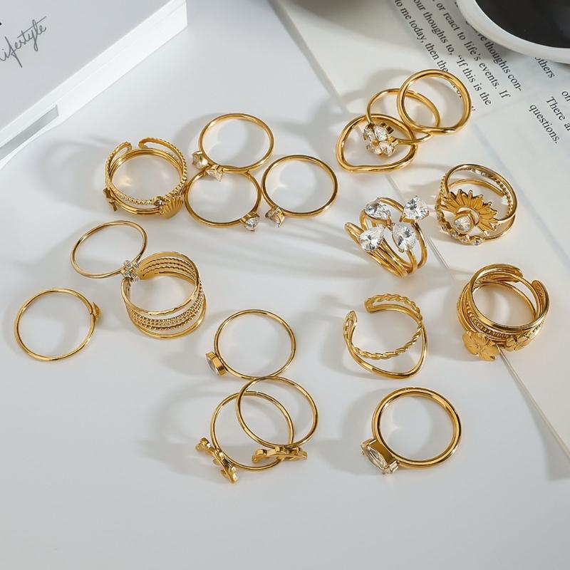 3 шт./Набор Элегантное Кольцо-Аксессуар с Резьбой 18K Золотого Цвета, Регулируемый Размер, Стильные Аксессуары на Пальцы для Модниц