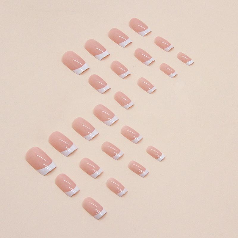 24-Piece Minimalist White Aurora French Manicure Medium-Long Square False Nails Set