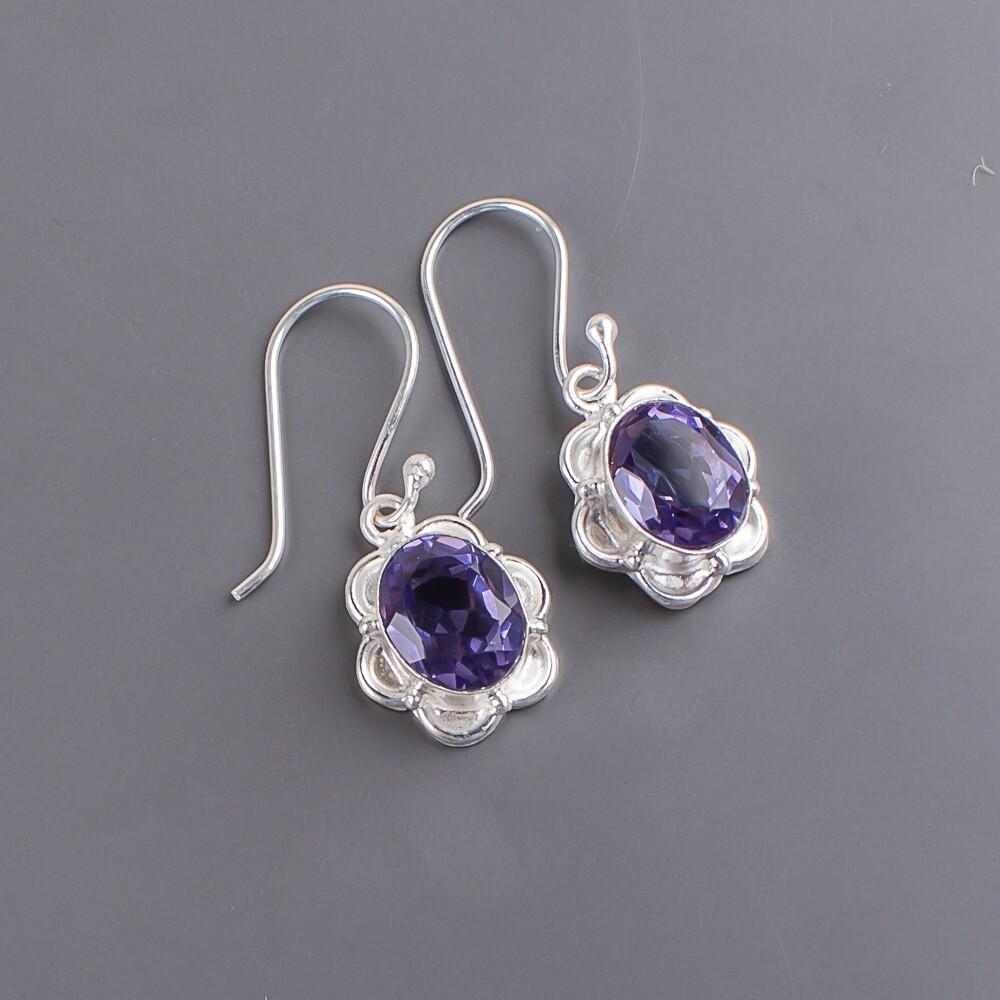 Натуральный камень иолит, серебро 925 пробы, ювелирные изделия ручной работы, серьги-крючки 1,30" EE-11-5