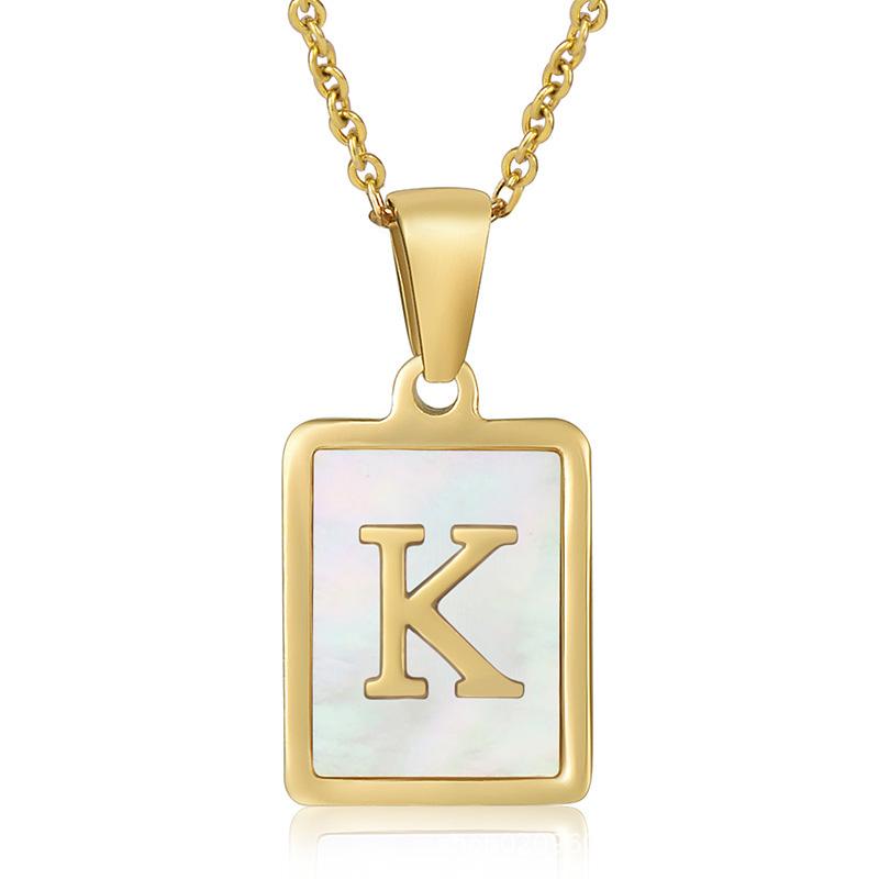 Name Letter Shell Pendant Necklaces White Square Initials Stainless Steel Necklace Gold Color Chain Jewelry for Women