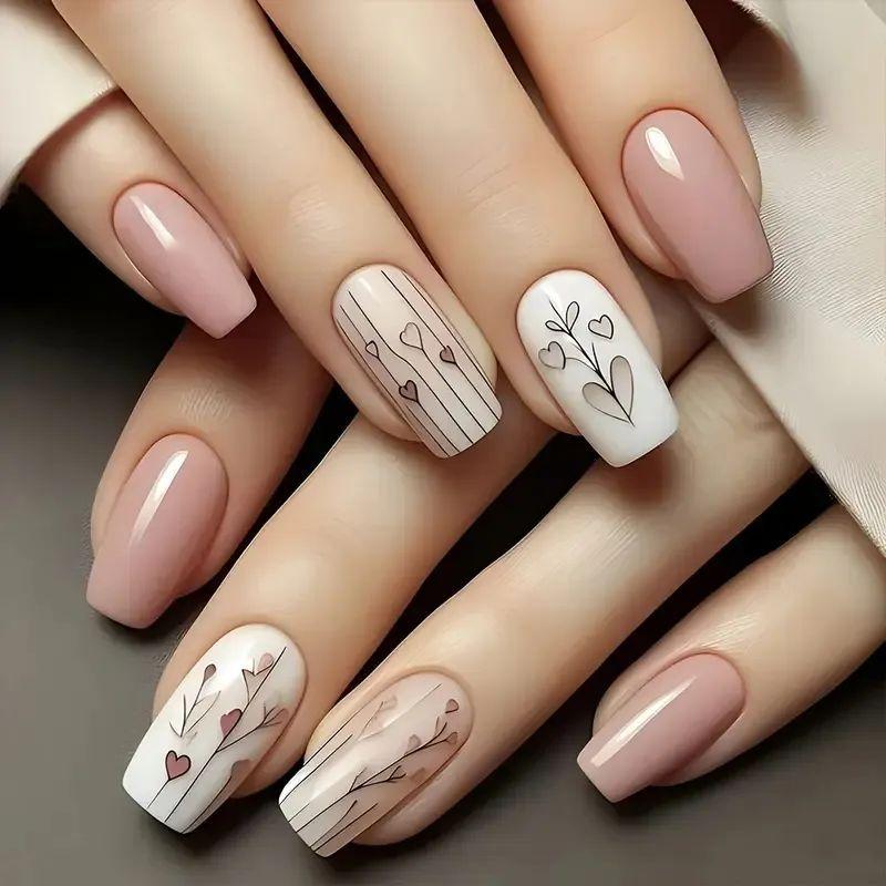 Nail Art Simple Fashion Valentine'S Day Collection Love French Glitter Medium And Long Wear Nail