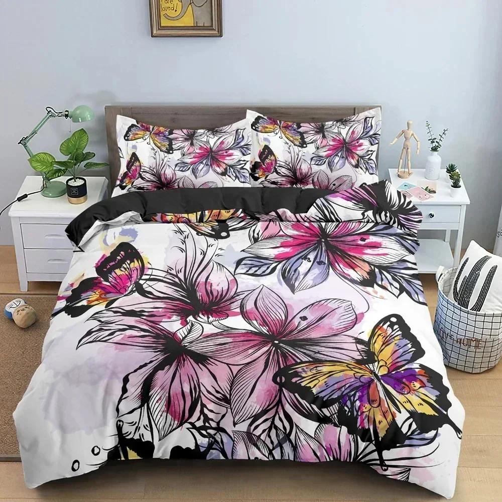 Butterfly Duvet Cover Tropical Plant Pattern Bedding Set Comforter Covers Twin King Size Quilt Cover With Pillowcase Bedclothes