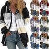 Women's Fashion Stitching Loose Hoodies Long Sleeve Plush Zipper Coat