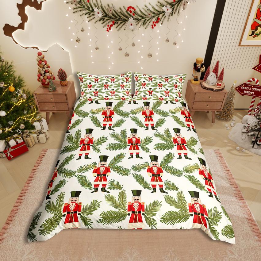 Homewish Christmas Nutcracker Duvet Cover Set,Xmas Tree for Teens Bedding Set,Happy New Year Decor