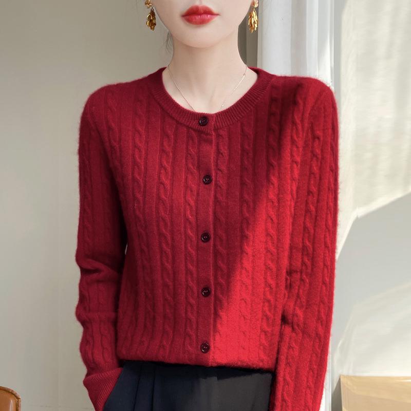 Женский вязаный кардиган с круглым вырезом Andy Cashmere, осенняя коллекция 2025 - Корейский стиль