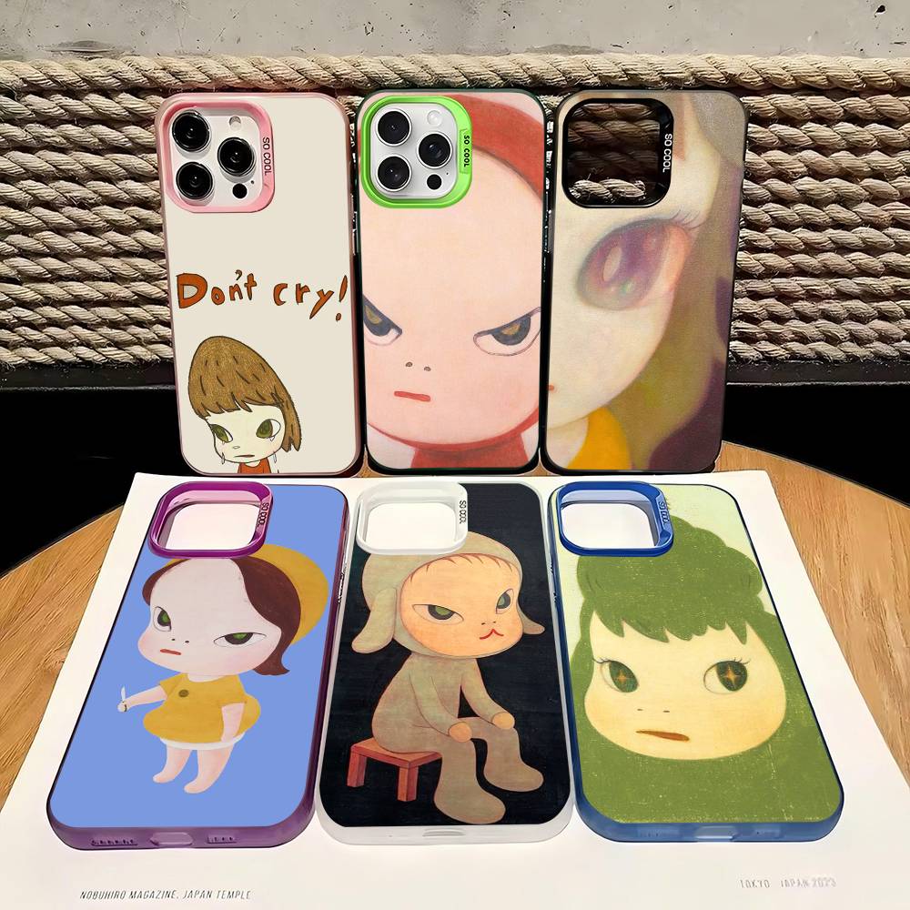 Contemporary Art Yoshitomo Nara Phone Case Color Silver Shell For LPhone 17 16 16e 15 14 13 12 11 Pro Max Plus