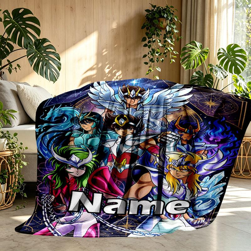 Custom Name Personalized Saint Seiya Print Blanket, Home Decor, Bedroom, Sofa, Camping, Couch, Gifts for Birthday Christmas