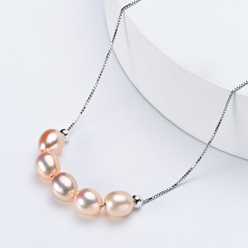 HENGSHENG 6-7mm Pearl White Pink Purple Smile Chain 925 Sterling Silver Fine Cute Fashion Pendant Necklace Women Girls Jewelry