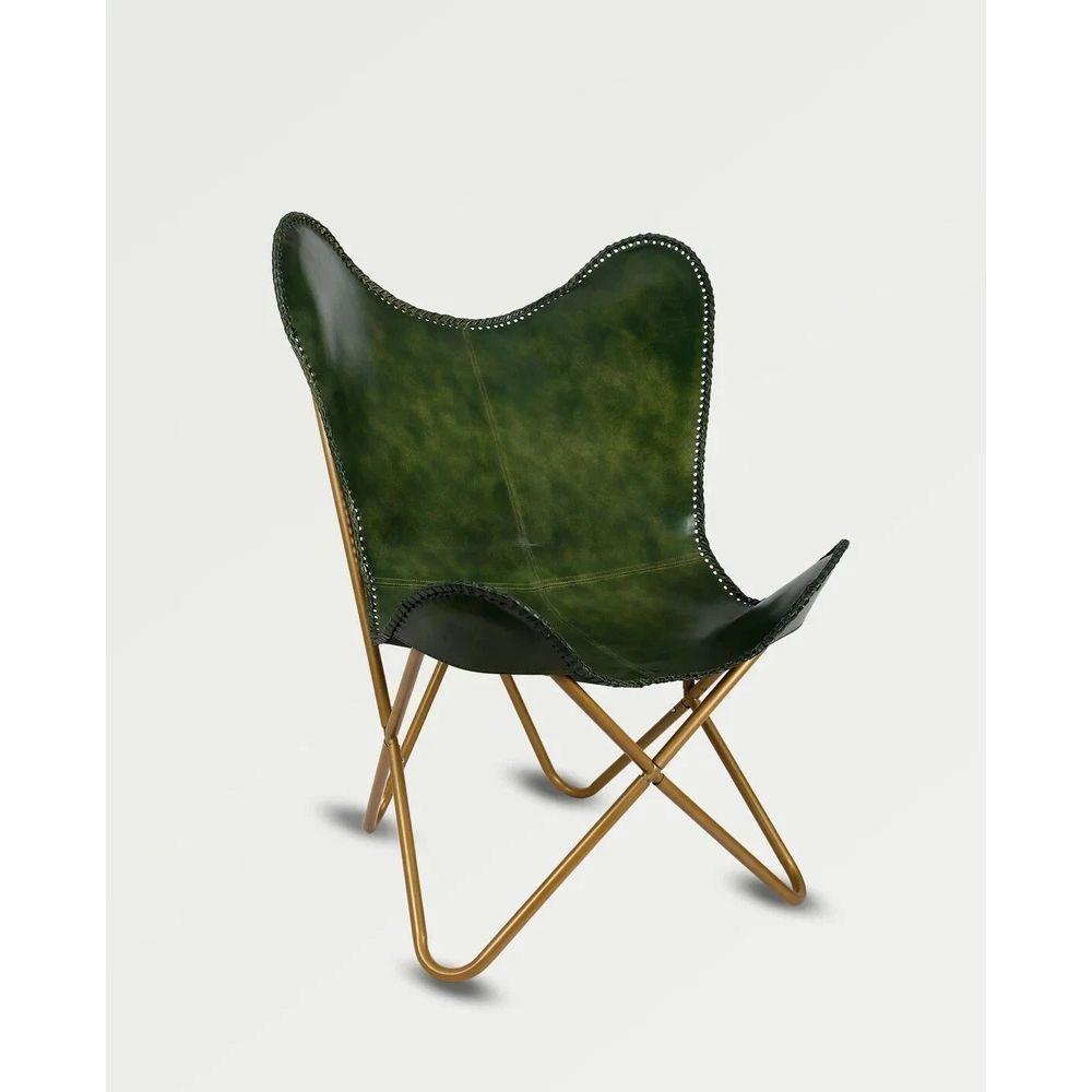 Зеленое кожаное кресло-бабочка Кожаный акцент гостиная Ручная работа Складное