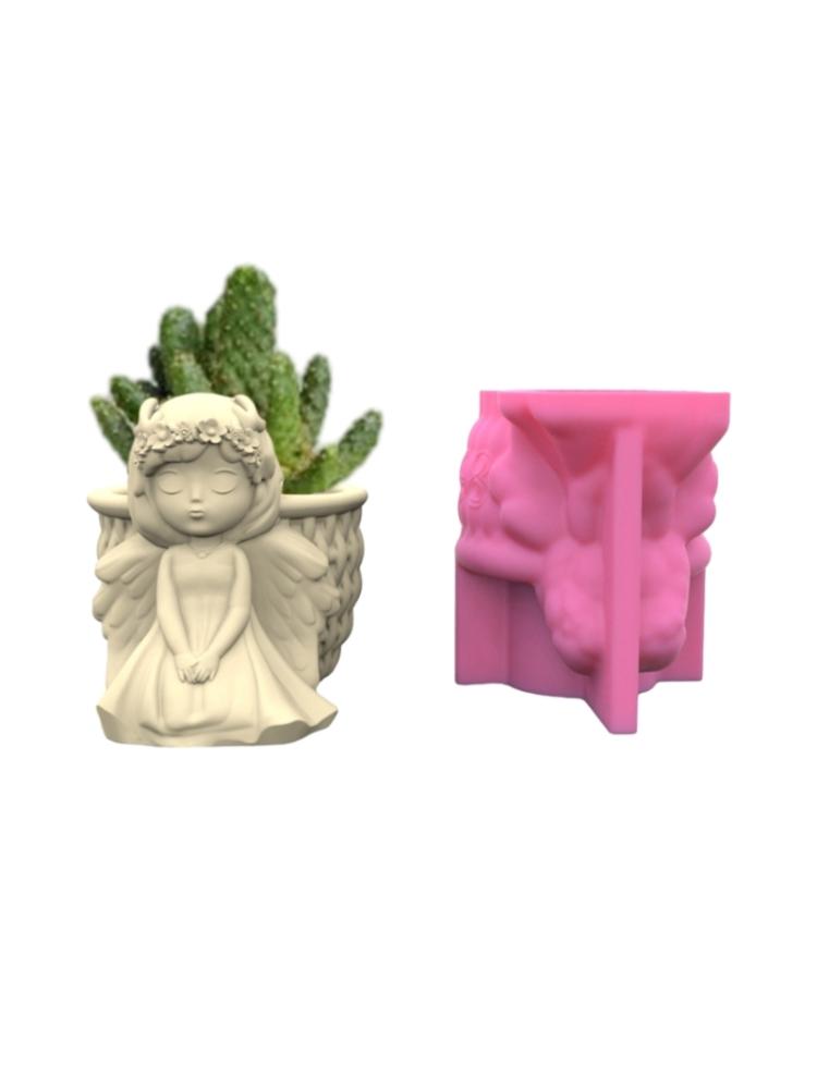 Flower  Silicone Mold 3D Girl Concrete Candlestick Resin Mould  Succulent Planter Molds Craft Art Decoration
