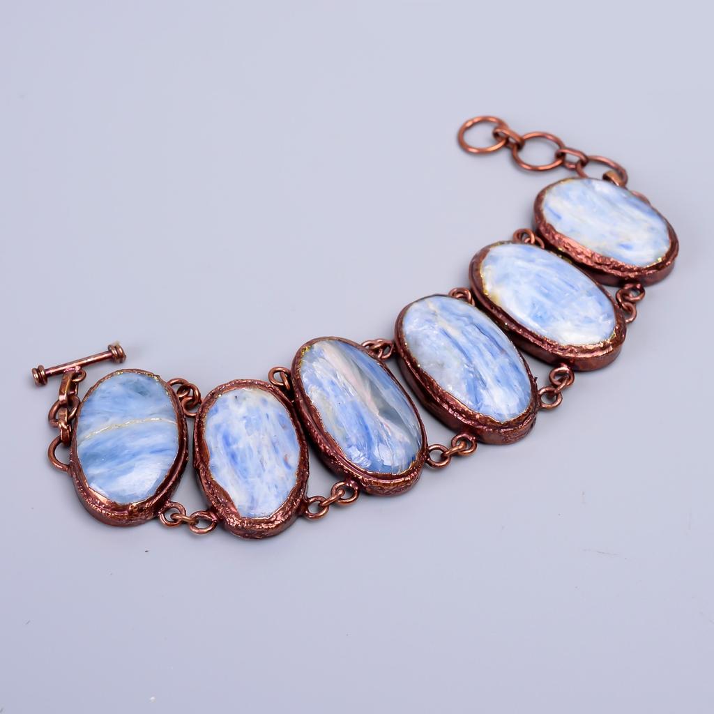 Овальный камень голубого кианита Медь Заявление Юбилейный подарок Электроформованный браслет V-74