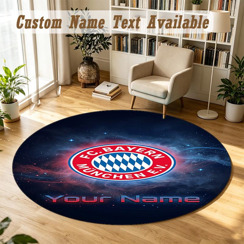 Round Rug Custom NameBayern Munich Pattern Non Slip Carpet Home Floor Decor