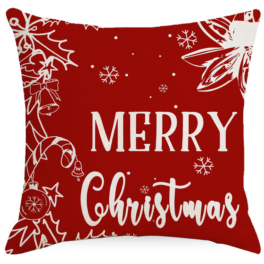 Рождественская красная наволочка из печатного льна, праздничная домашняя, для дивана, автомобиля, декоративная, на подушку