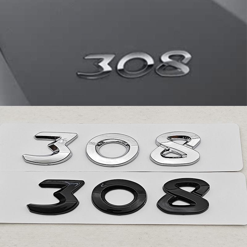 OVII3 New 3D ABS Chrome Black Car Letters Logo 308 Emblem Sticker Rear Trunk Badge For Peugeot 308 SW GT Line GTI T9 T7 P5 Accessories