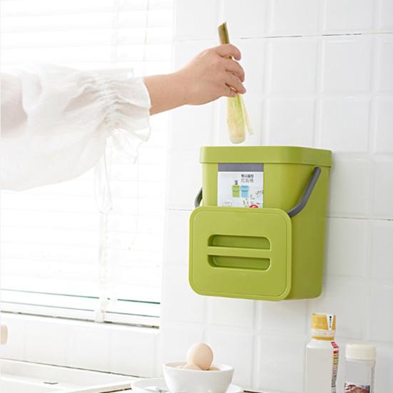 Kitchen Trash Can Hanging Organic Waste Bin Large Capacity Compact Design Bathroom Garbage Bin Container with Lid