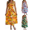 Women's Fashion Floral Print Waisted Suspender Dress Holiday Beach Maxi Dress