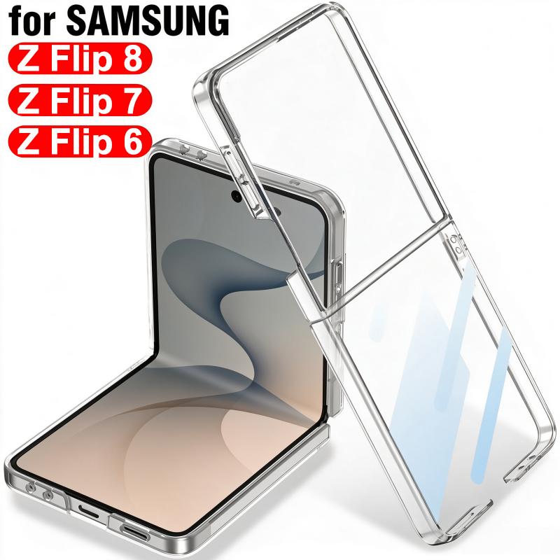 Transparent Hard PC Case for Samsung Galaxy Z Flip 8 7 7FE 6 5 4 ZFlip8 Flip7 Flip6 Ultra Clear Shockproof Cover Bumper Shell 5