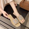 Rhinestone Square Buckle Cool Slippers for Women To Wear Summer New Women's Shoes One and a Half Slippers