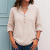 Women's Fashionable Solid Color V Neck Button Long Sleeved Casual Shirt Top