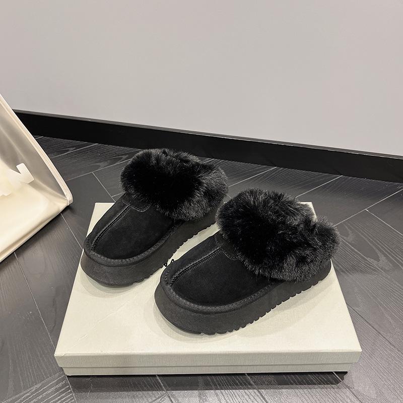 Женские тапочки из натуральной кожи и меха 2024 года — новые зимние ботинки на толстой подошве с застежкой-молнией сверху, нескользящей плоской подошвой.