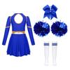 Cheer Leader Halloween Costume for Girls Long Sleeve Dress Outfit with Pom Poms for Cheerleading Dancing