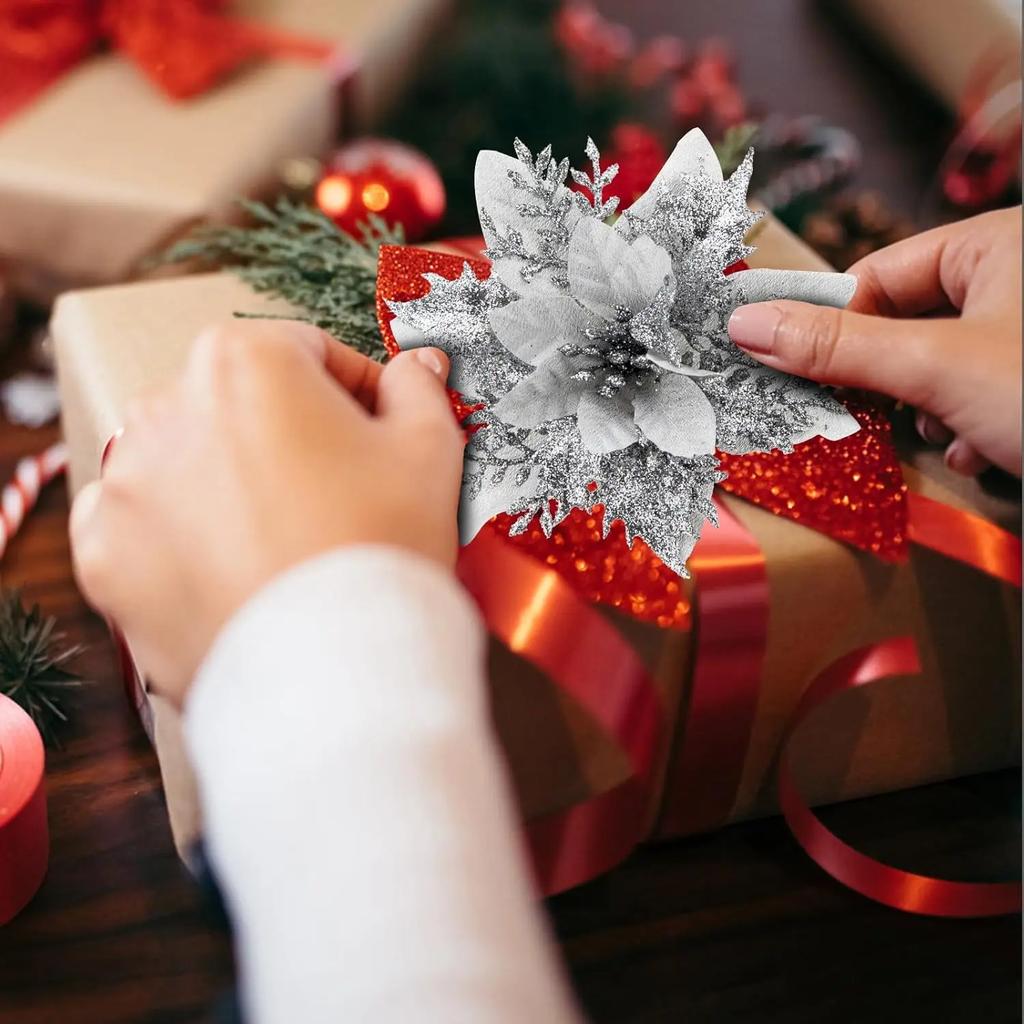 Large Artificial Christmas Flowers Glitter Xmas Tree Ornaments DIY Wreath Simulation Floral Wedding New Year Party Home Decor