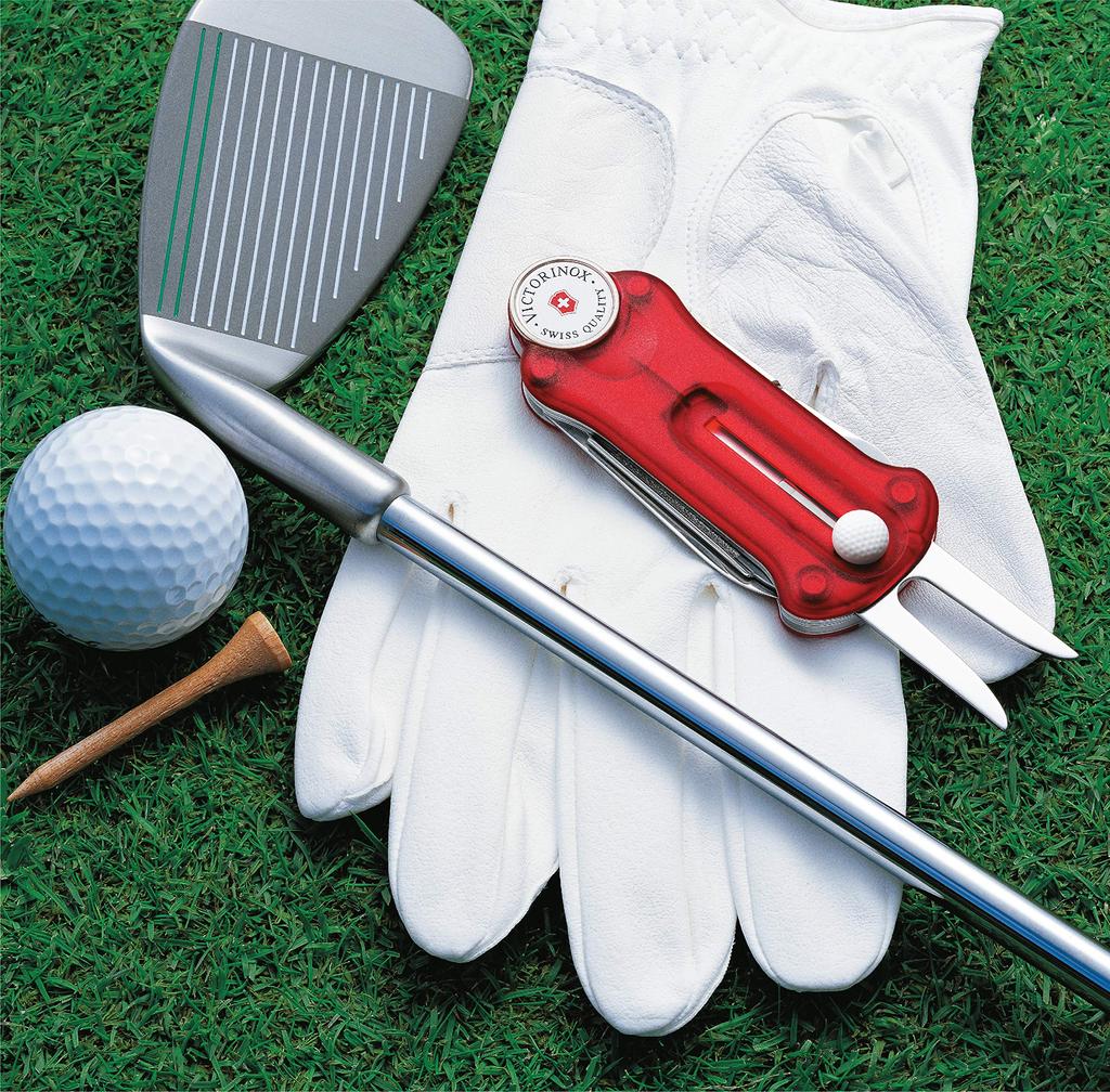 Victorinox Инструмент для гольфа Прозрачная красная вилка для гольфа с маркером Инструмент для ремонта маркера мяча Оснащен съемным спортивным инструментом для маркера мяча с 10 функциями