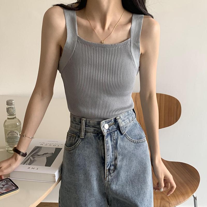 Women Crop Tops Strapy Casual Camis Sleeveless Tank Tops Cute Casual Tops Plain Camis Square Tops for Women Haut Femme Tanks Camis