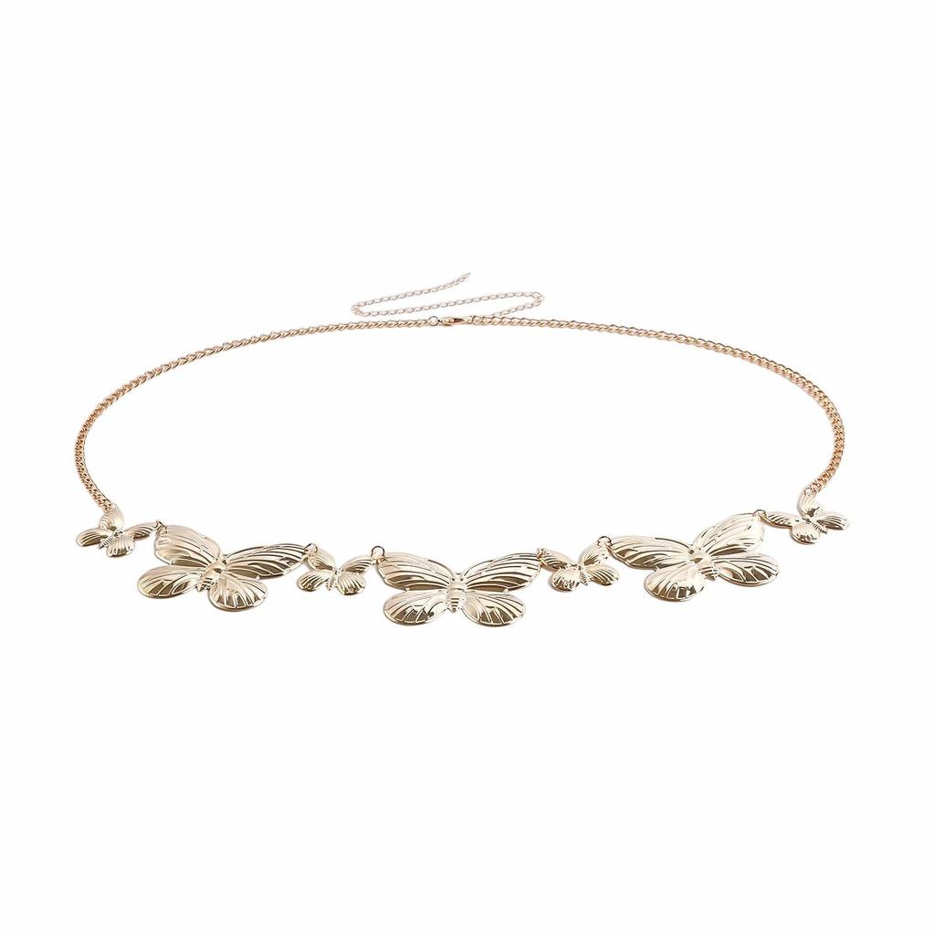 Women's Simple Metal Butterfly Pendant Waist Chain, Belt Summer Butterfly Body Chain, Trendy Link Belly Chain Belt Bikini Waist Body Jewelry