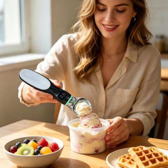Heated Ice Cream Scoop, Rechargeable Ice Cream Scooper with LED Display, Electric Warming Spoon for Hard Ice Cream, Gelato, Frozing Yogurt & Sorbet