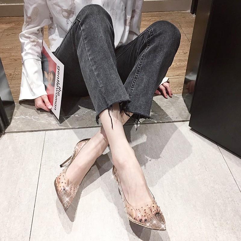 High Heels Women's Outer Wear 2024 Spring and Autumn Models Pointed Tip Stiletto Casual Fashion Single Shoes Fairy Style Transparent High Heels