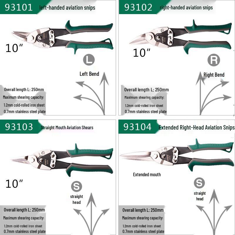 SATA Aviation Shears: Left, Right, Extended Iron Shears - Models 93101, 93102, 93103, 93104 - Stainless Steel.