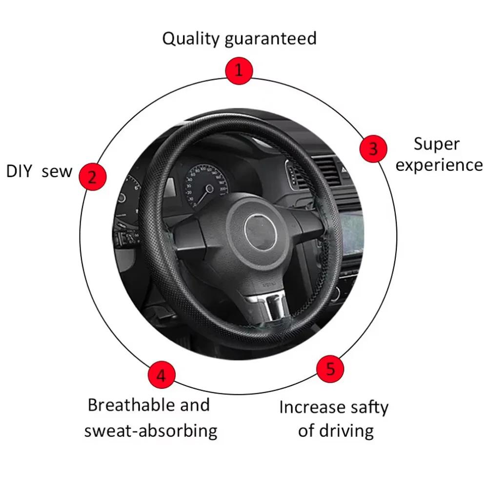 Сделай сам чехол на руль из ПУ кожи - Нескользящий, ручной работы, со иглой и нитью, универсальный размер для авто/легкового автомобиля/грузовика (4 цвета)