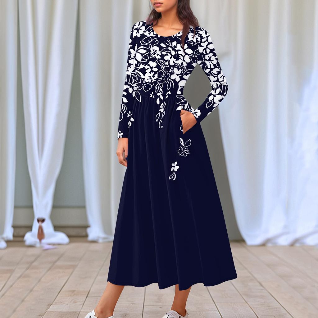 Женские повседневные модные длинные платья с графическим принтом и длинным рукавом, осень