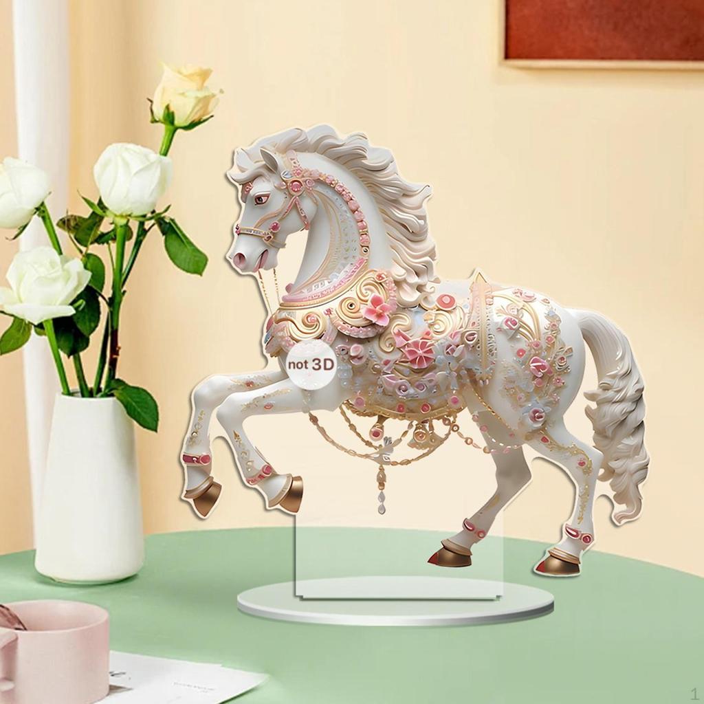 Акриловая фигурка в форме лошади 2D, декоративная фигурка для стола с основанием, скульптура, статуэтка для