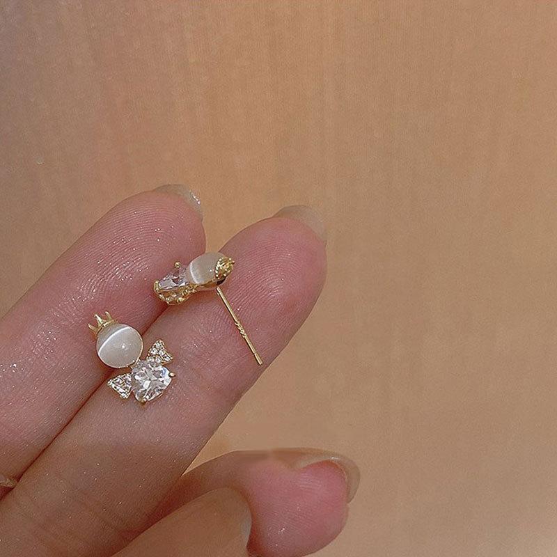 Серьги в форме кошачьего глаза Angel Crown Niche Design, модные милые серьги со стразами из циркония