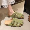 Retro Girls Thick-soled Bag Head Slippers Wear Summer Flat-bottomed Breathable Hollow Sandals Lazy Pedal