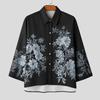 INCERUN Oversized Men Turn-down Collar 3/4 Sleeve Buttons Floral Print Casual Shirts