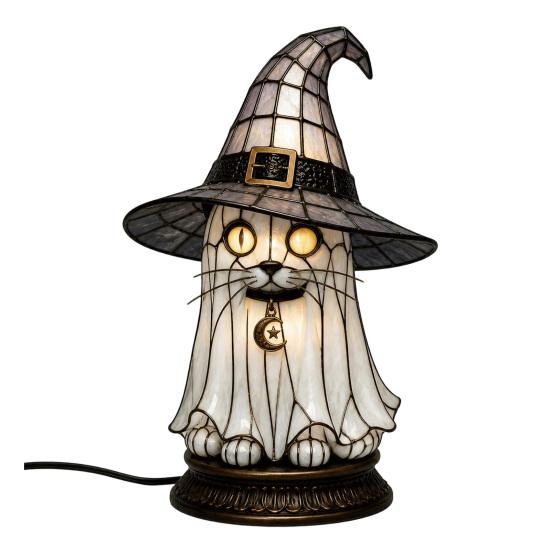 Witch Hat Lamp Stained Witch Hat LED Light Halloween Table Lamp with Warm Glow