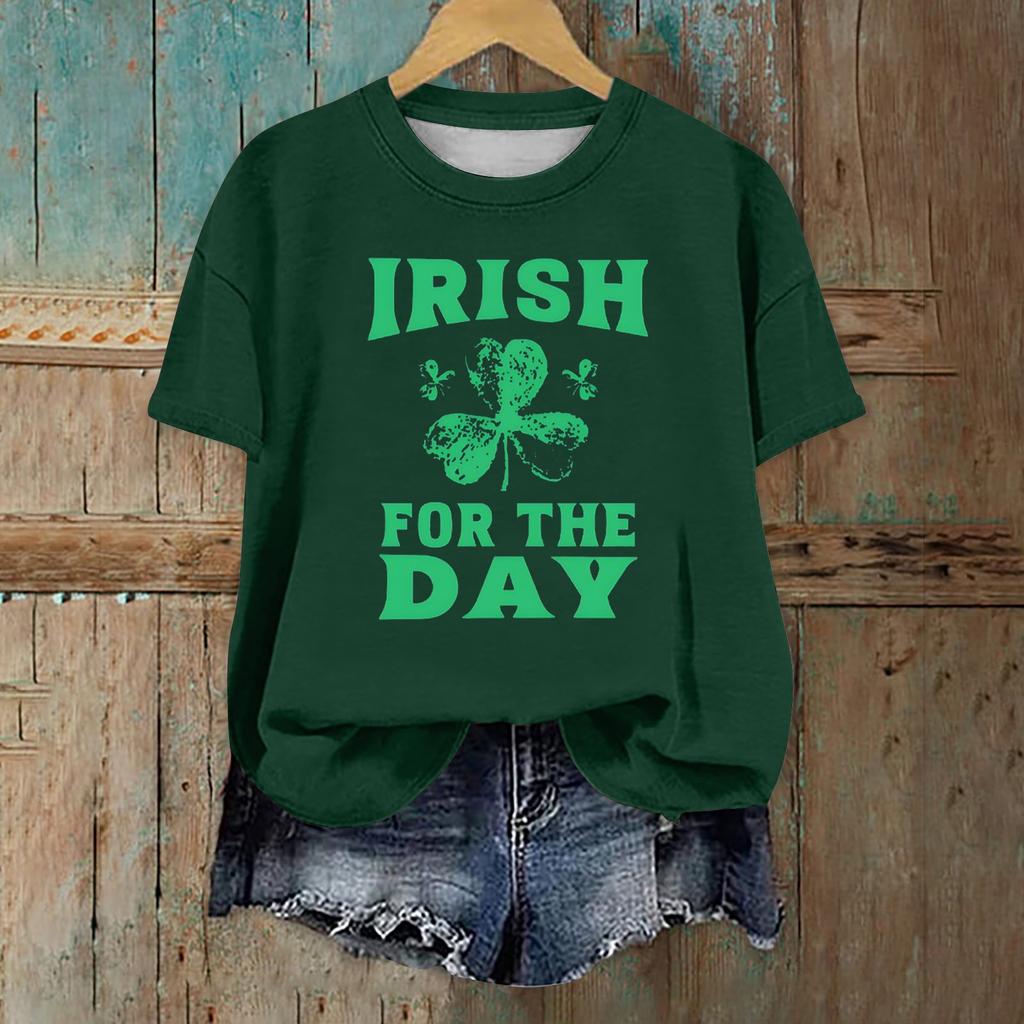 Женская мода повседневная с заниженной линией плеча короткая St. Футболка с круглым вырезом и принтом ко Дню Святого Патрика
