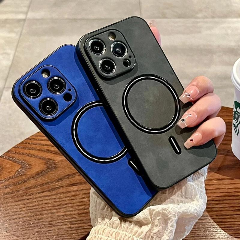 Luxury Wireless Charging Magnetic Cortex Phone Case For iPhone 16 Pro Max 15 14 13 12 11 Plus X XS XR Magsafe Leather Cover