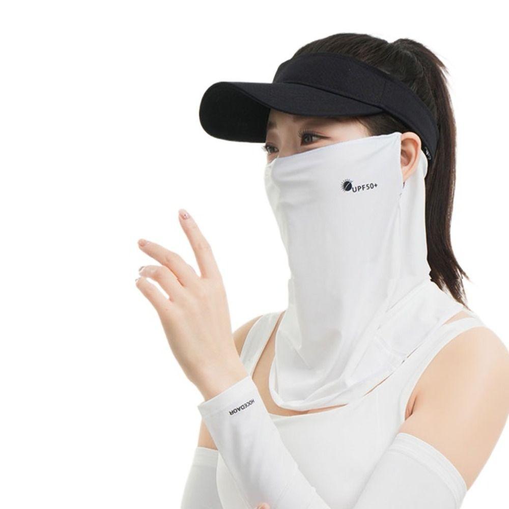Letter Sunscreen Face Veil Breathable Neckline Face Cover Thin Summer Ice Silk Face Mask Hiking