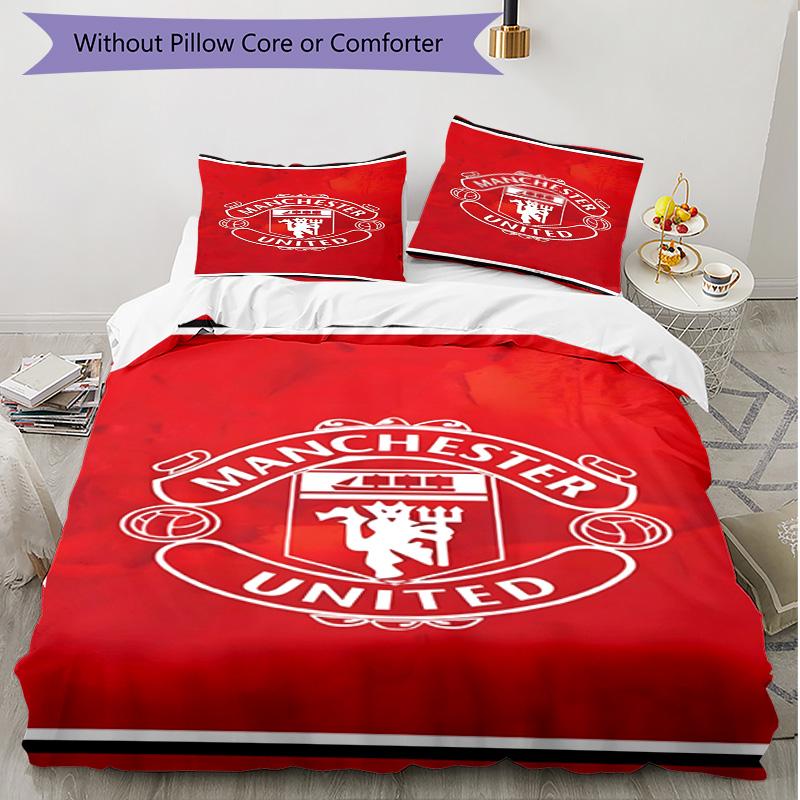 3pcs Duvet Cover Set (1*Duvet Cover + 2*Pillowcase, Without Core), Manchester United F.C Print Soft All‑Season Bedding Set, Home Bedroom Decor Gift