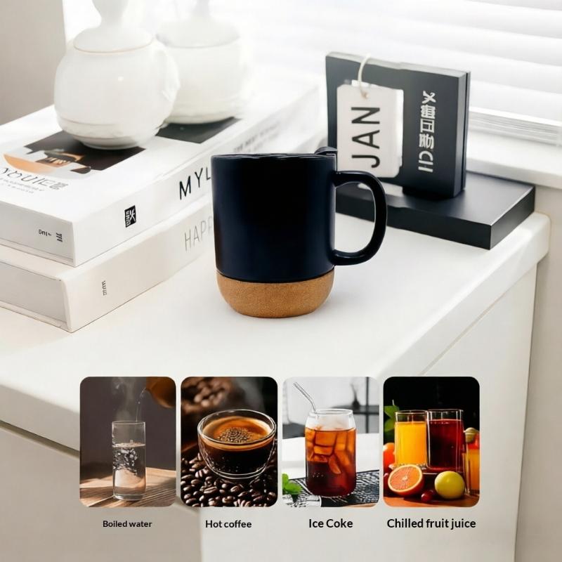 Frosted Mug Ceramic With Coffee Cork Bottom Scratch Resistant 350ml Portable Drinking Cup For Travel Camping Use