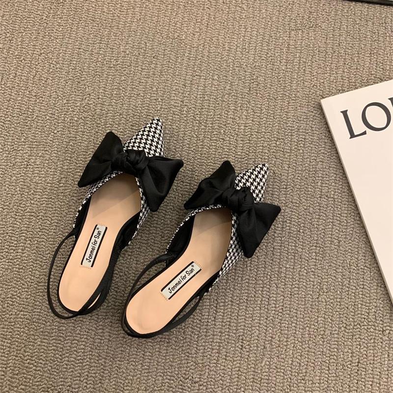 Bow Sandals Women Summer Pointed Low Heel Sandals Women Fashion Baotou Thin Strap Sandals High Heels Sandalias