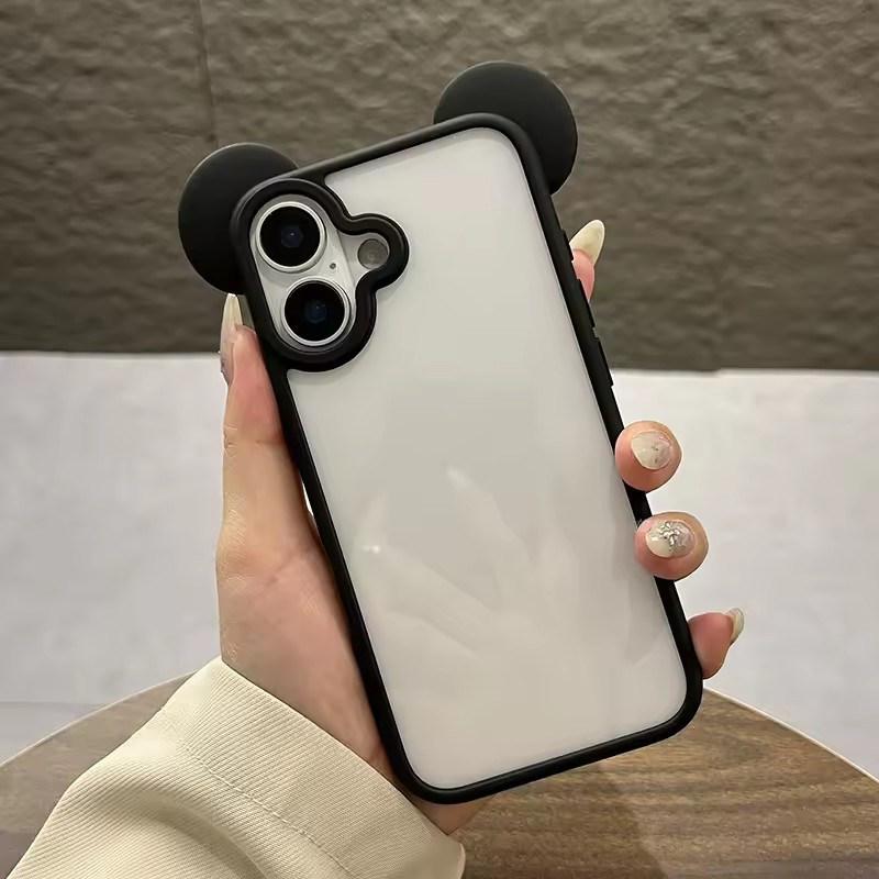 Милый 3D чехол для телефона с акриловыми прозрачными ушками животных для iPhone 17 Air 16 15 14 Plus 13 12 Pro Max Прозрачная задняя крышка