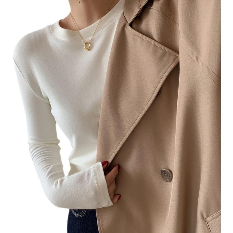 Рубашка Develvet Warm Bottom для женщин на осень и зиму Футболка с длинными рукавами для женщин Приталенный белый топ для женщин Корейские женщины