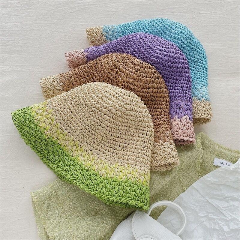 Фиолетовая соломенная шляпа для женщин на летние прогулки, защита от солнца и тень, пляжная шляпа рыбака, цветная плетеная шляпа из травы